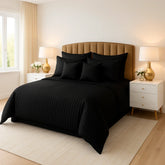 8 Pcs Comforter Set  BLACK STRIPE ( light weight filling )